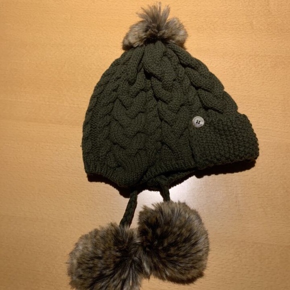 $150 RALPH LAUREN Green Fur PomPom Cashmere Hat 4-6 - Picture 2 of 3